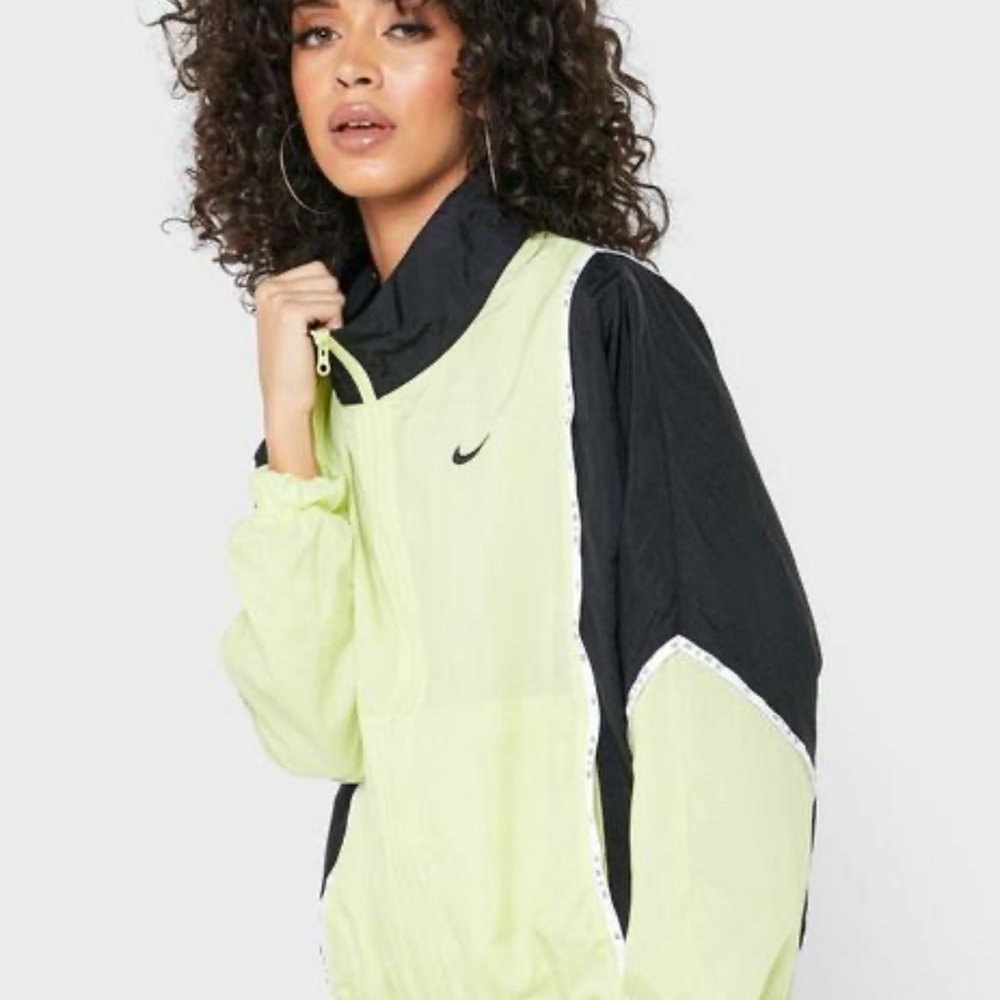 Nike Black and Green Bomber Jacket with High Collar